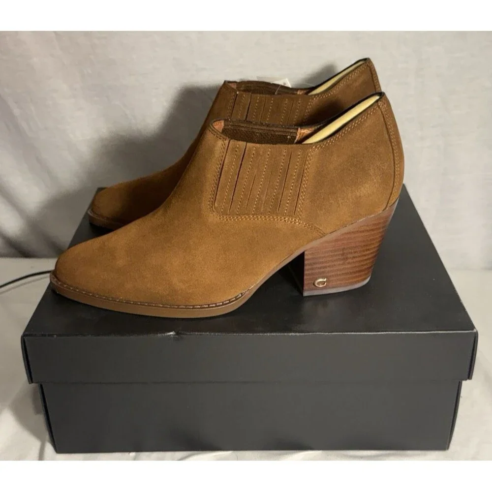 NEW NWT COACH Perri Suede Bootie Boots Brown Womens Size sz 8.5 C WIDE $298
